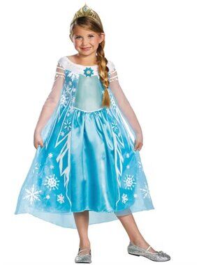 Disney Frozen Elsa Deluxe Child Costume With Tiara Size M (7-8)